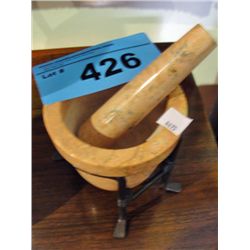 Marble morter and pestle set with metal stand