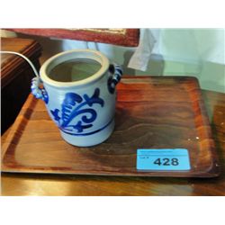 Vintage wooden tray and stoneware crock