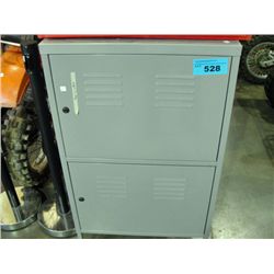 Grey metal 2door locking cabinet (key in office)