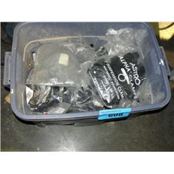Blue rubbermaid container of assorted alpha clamps