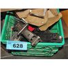 Image 1 : Green milk crate of assorted tools and hardware