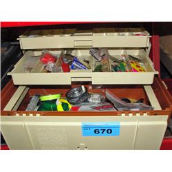 Large fishermans tackle box and contents,