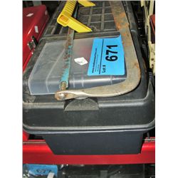 Black with yellow handled toolbox and contents
