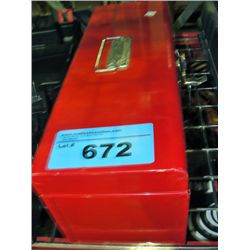 Red metal toolbox and contents