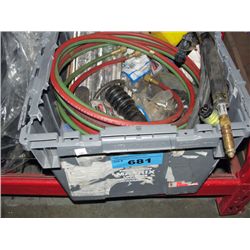 Grey plastic storage bin of misc welding line etc