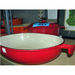 2 red le crueset made in france cookware pieces
