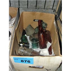 Box of collectors bottles and glass telephone line