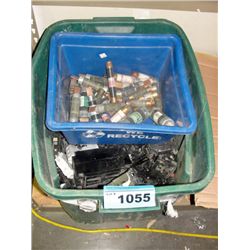 Green plastic storage bin of assorted fuse box