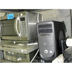 Shelf lot of assorted home electronics; dell