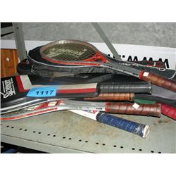 Shelf lot of assorted tennis rackets