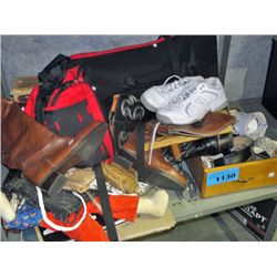 Shelf lot of assorted clothing, footware, belts