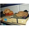 Image 1 : Shelf lot of misc boxes,cowboy hats, leather