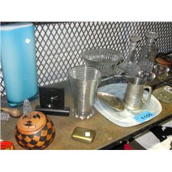 Shelf lot of collectables, glasswares, household