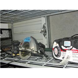 Shelf lot of power tools electric weed eaters etc