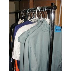 Entire clothing rack filled with assorted shirts