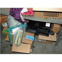 Shelf lot of misc household; electronics, books