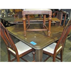 Antique oak crank table with 6 chairs