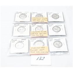Set of 9 royal canadian mint silver coins