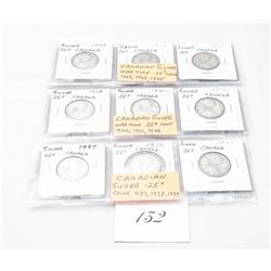 Set of 9 royal canadian mint silver coins