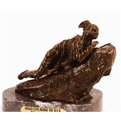 "INDIAN EYES BEHIND THE ROCK" BRONZE SCULPTURE - KAUBA