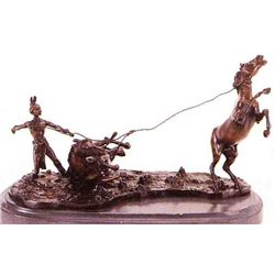 "LASSOED MUSTANG" BRONZE SCULPTURE - KAUBA