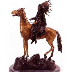 "MOUNTED INDIAN CHIEF" BRONZE SCULPTURE - KAUBA
