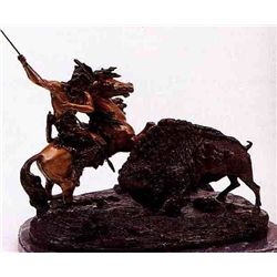 "BUFFALO HUNT" BRONZE SCULPTURE - BAU