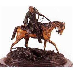 "MOUNTED HUNTER WITH TWO HOUNDS" BRONZE SCULPTURE - MENE