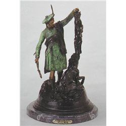"SCOTTISH HUNTER WITH FOX" BRONZE SCULPTURE - MENE