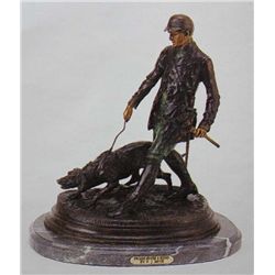 "ENGLISH HUNTER WITH HOUND" BRONZE SCULPTURE - MENE
