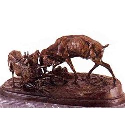"FIGHTING ELK" BRONZE SCULPTURE - MENE