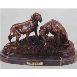 "GROUPE CHIENS AU REPOS" BRONZE SCULPTURE - MENE