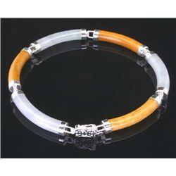 Yellow & White Jade .925 Sterling Silver Bracelet