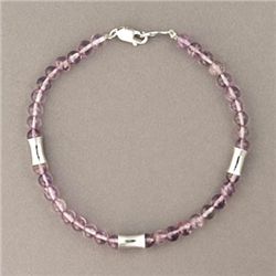 .925 Sterling Silver Amethyst Beaded Bracelet