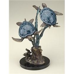 SEA TURTLES WITH SEAGRASS BRONZE SCULPTURE
