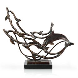 SCHOOL OF DOLPHIN CAST IRON SCULPTURE