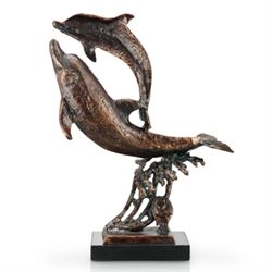 DOUBLE DOLPHIN CAST IRON SCULPTURE