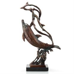 TRIPLE DOLPHIN CAST IRON SCULPTURE