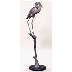 HERON ON BRANCH BRONZE SCULPTURE