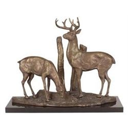 DEER PAIR BRONZE SCULPTURE