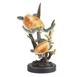 SEA TURTLE WITH SEA GRASS BRONZE SCULPTURE