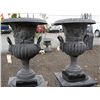 Image 1 : TWO DOUBLE HANDLED CAST IRON URNS & PEDESTAL