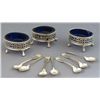 Image 1 : STERLING SALT CELLARS WITH COBALT LINERS (3)