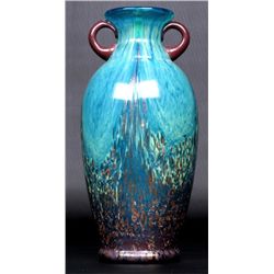 Turquoise and Copper Metallic Art Glass Vase
