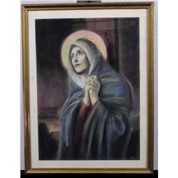 Mary Weeping Hand Painted Lithograph