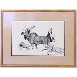 Moose & Wolves Orignal Art by B. Nelson