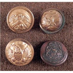 4 Antique Small Gilt Civil War Buttons w/Eagle, Ribbon
