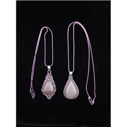2 Dif Rose Quartz Sterling Teardrop Pendants, Necklaces