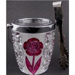 Small Crystal Ice Bucket w/Color Etched Flowers