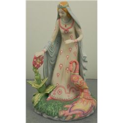 Fantasy Lady w/ Pink Peacock Bird & Bisque Figurine